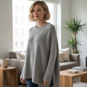 Eileen Fisher Heathered Ash Gray Wool Alpaca Asymmetrical Sweater Size XL